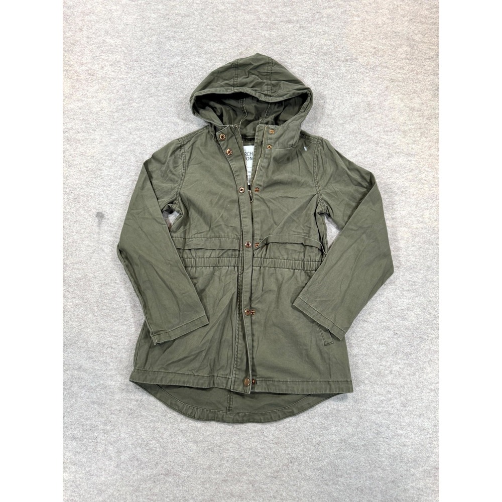 Birch & Stone Utility Jacket Women 10 Olive Green Hooded Military Style Full Zip